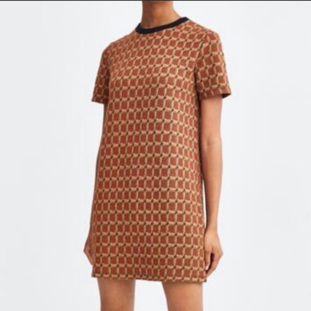 Zara Mini Dress Medium Orange Retro Shift